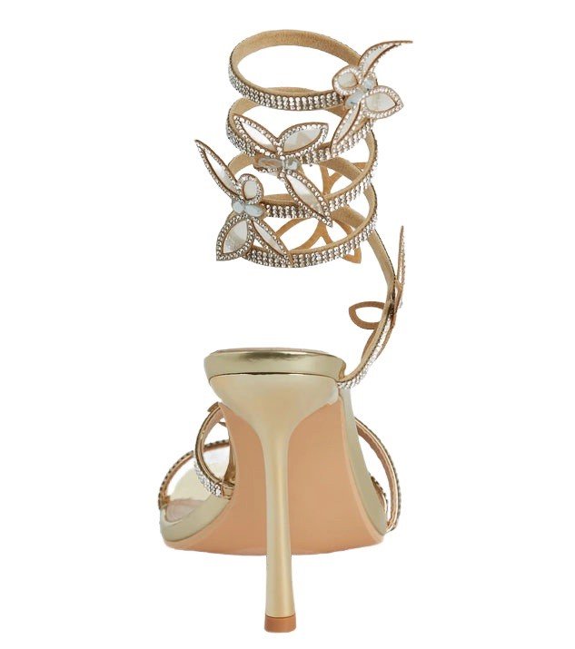 Crystal butterfly strap gold sandals