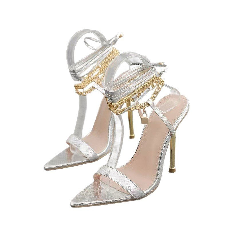 High heels women’s silver strappy