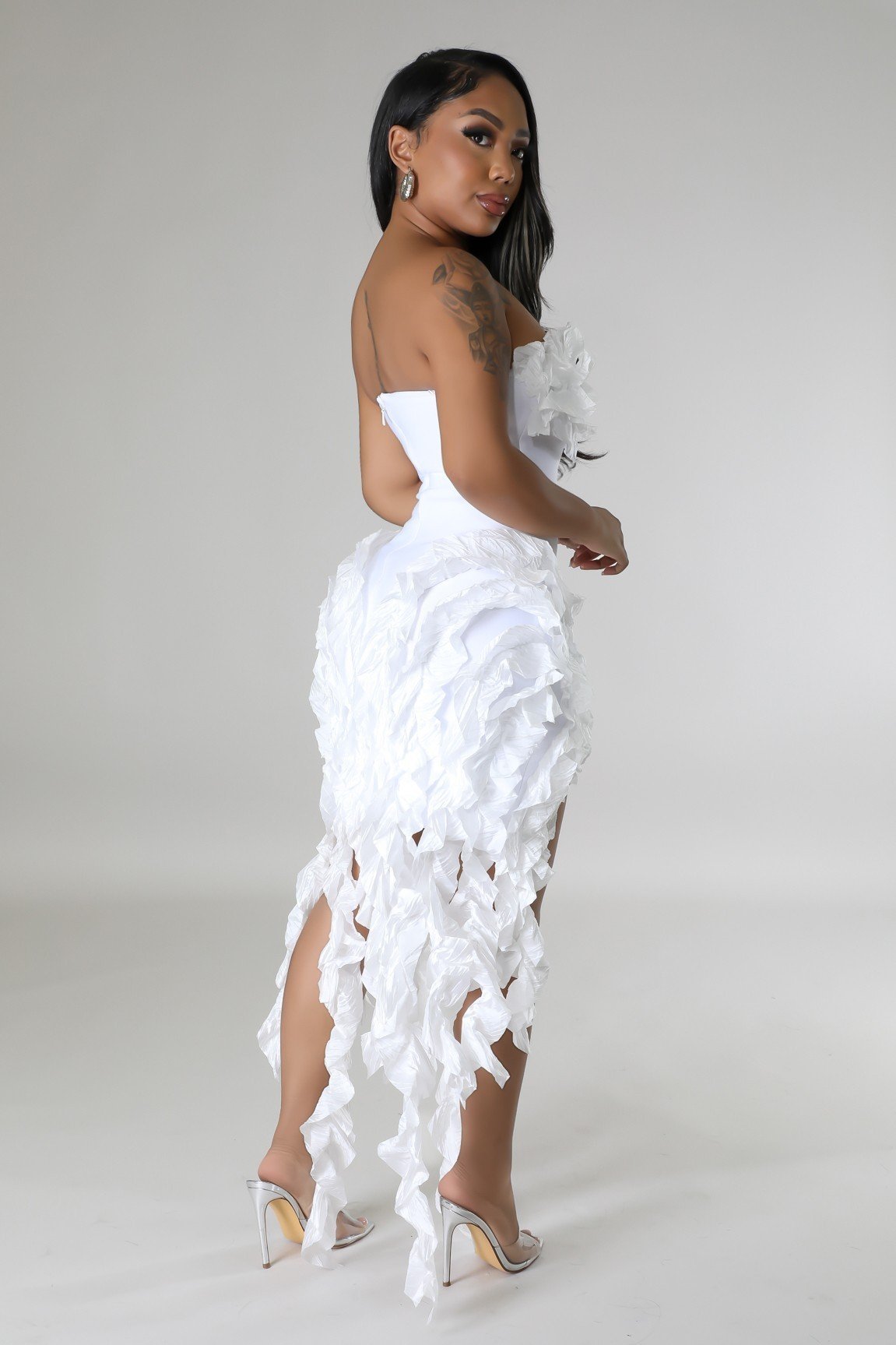 BANDAGE White RUFFLE TUBE DRESS