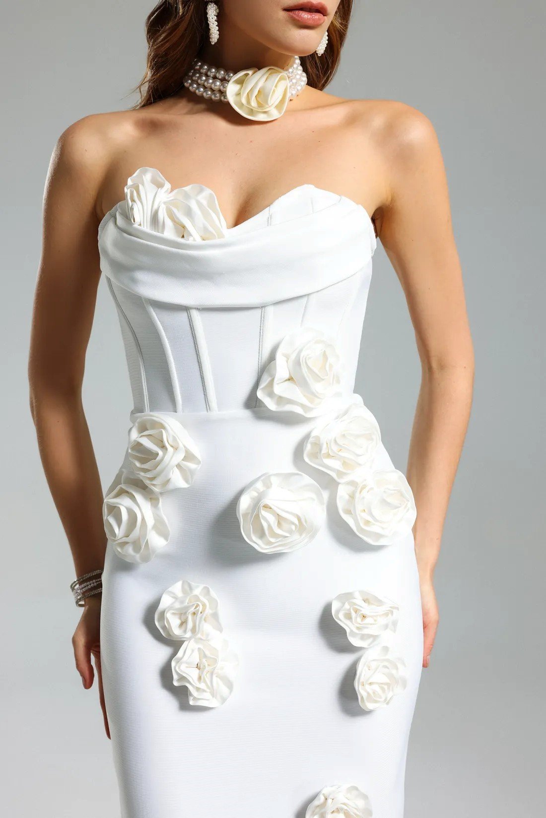 White Flower Bandage Maxi Dress