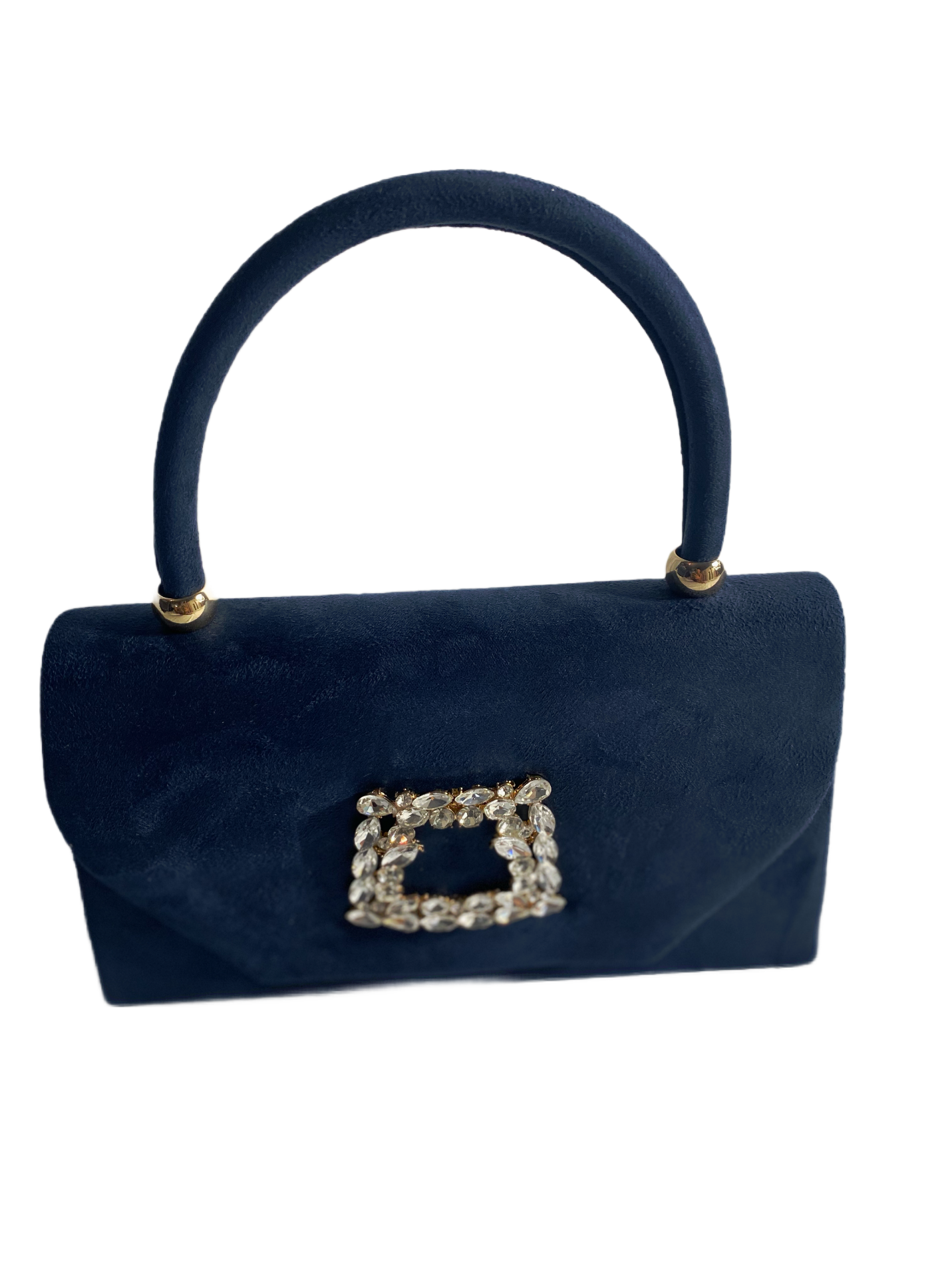 Blue handbag with a diamond buckle