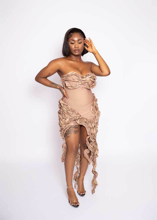 Brown Ruffle Tube Dress