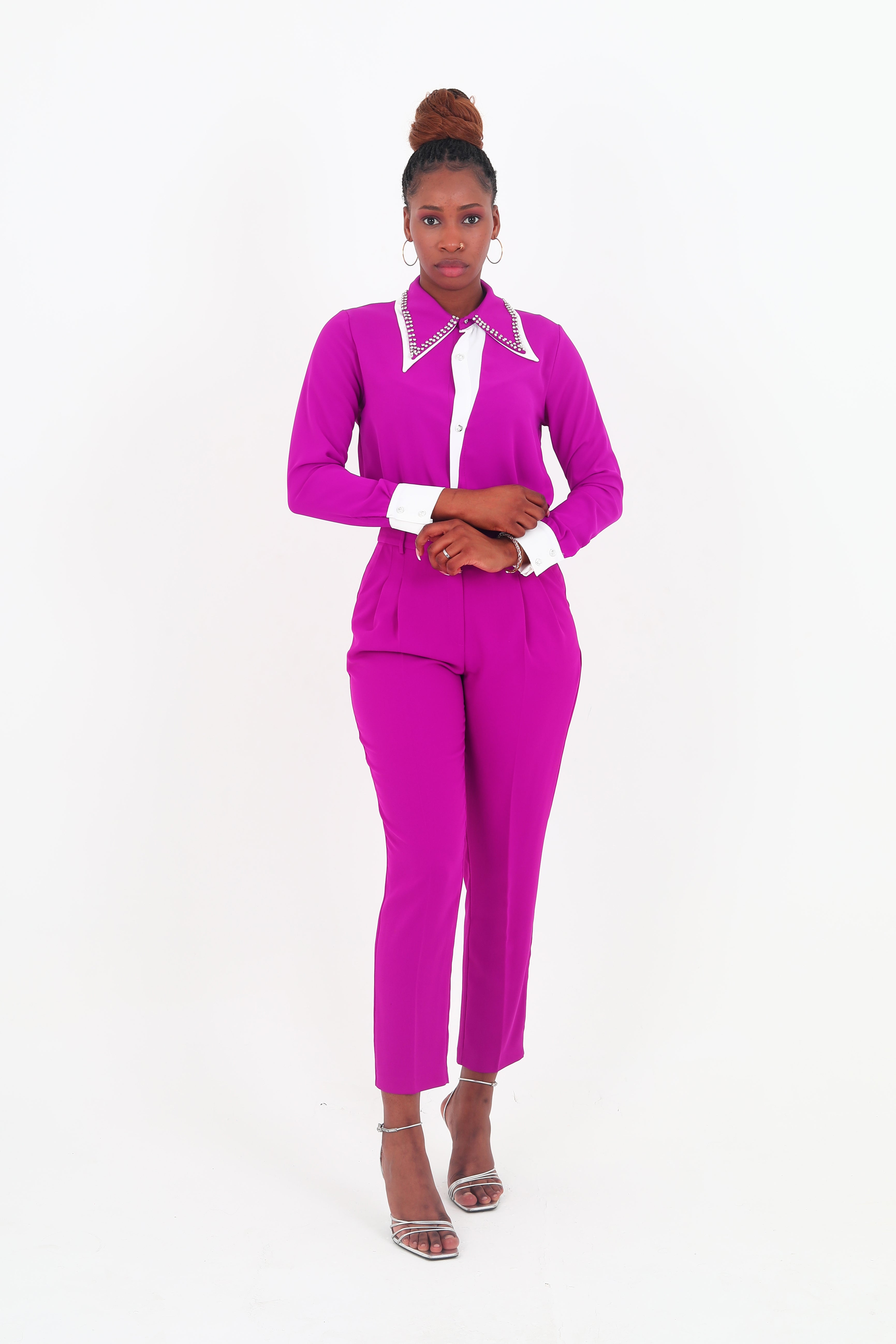 Rena Purple and white Office Top