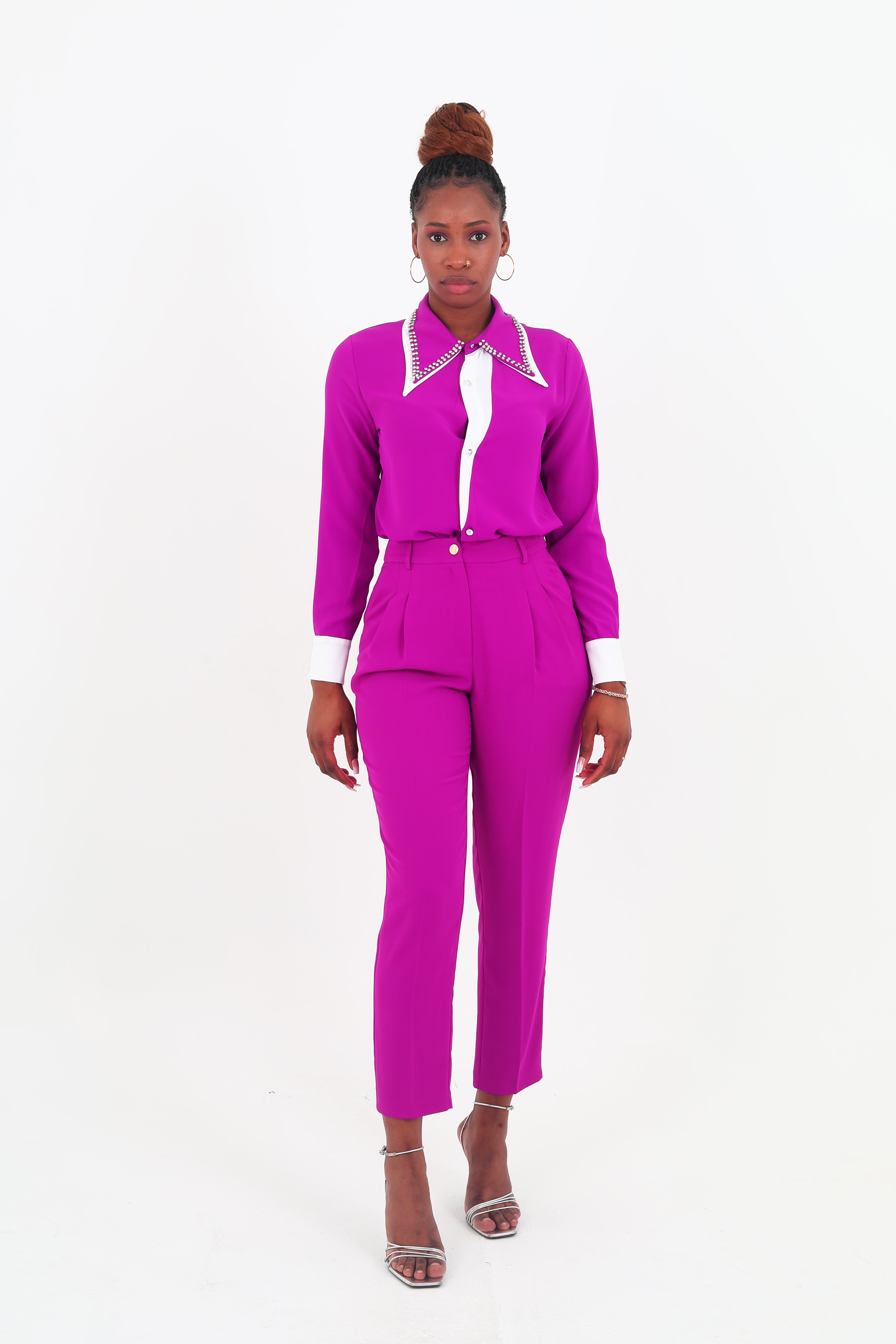 Rena Purple and white Office Top