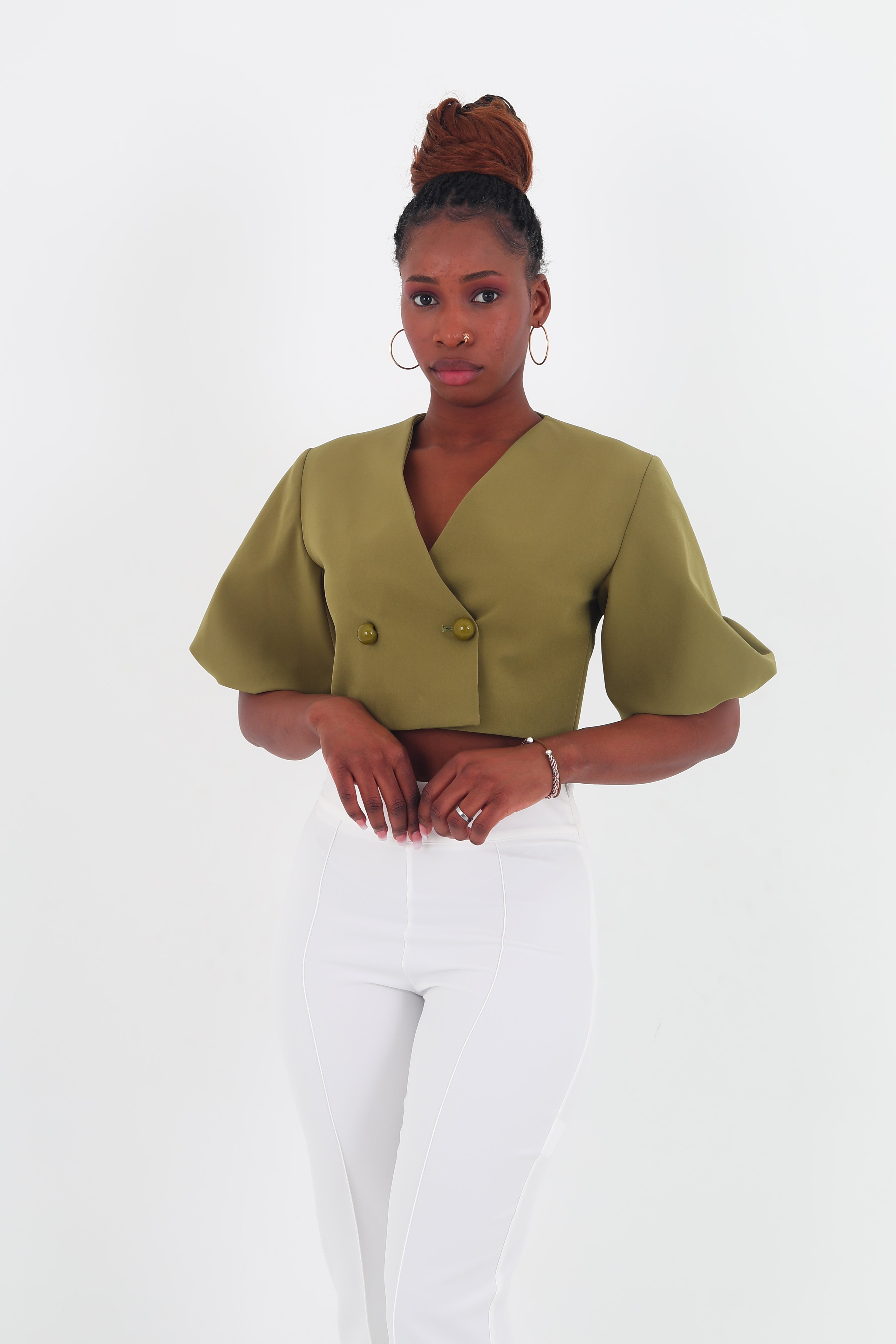 Classic Cropped V Neck Top