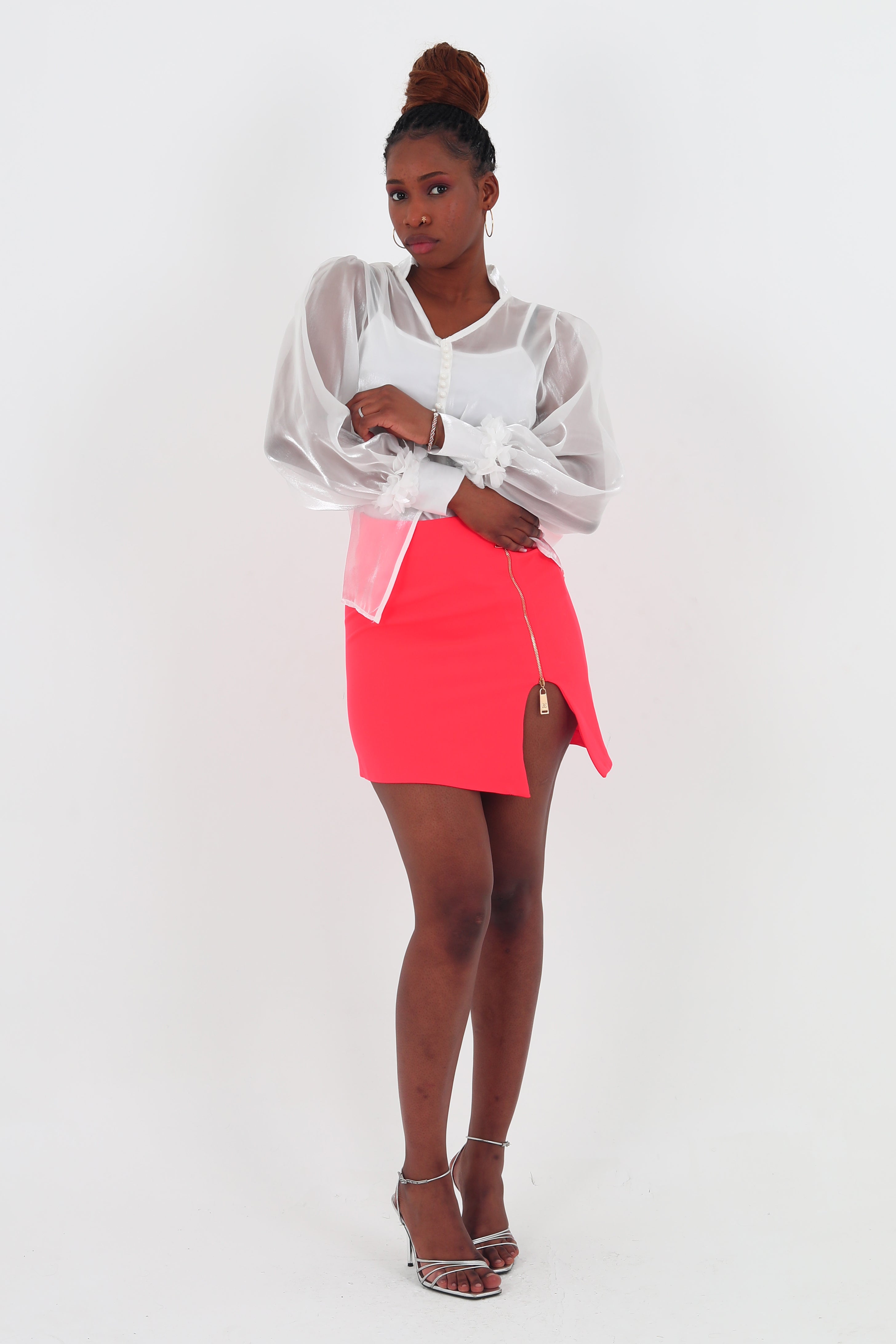 Hot Orange Skirt For Summer