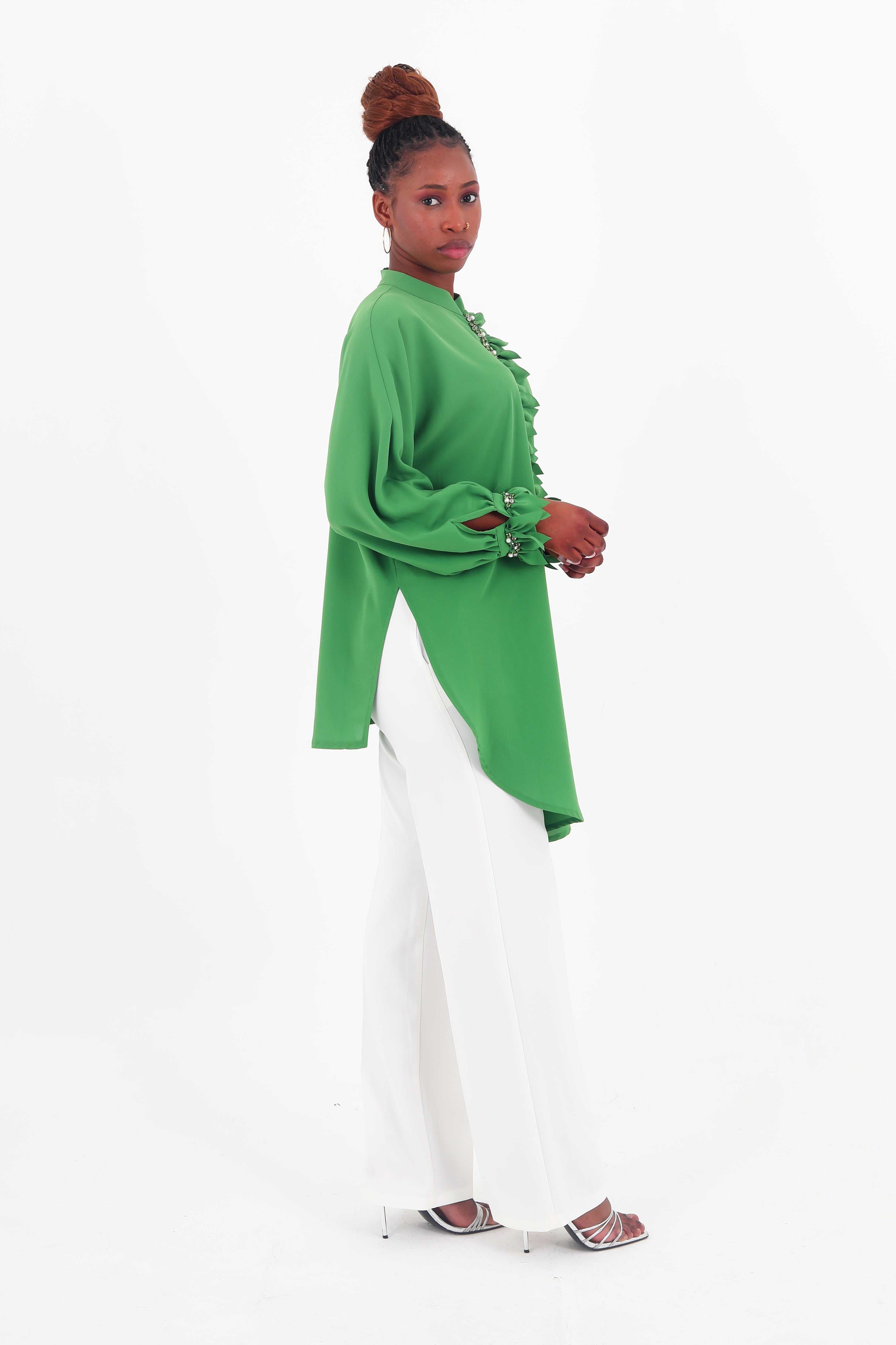 Chamie Elegant Long Sleeve Green Tops