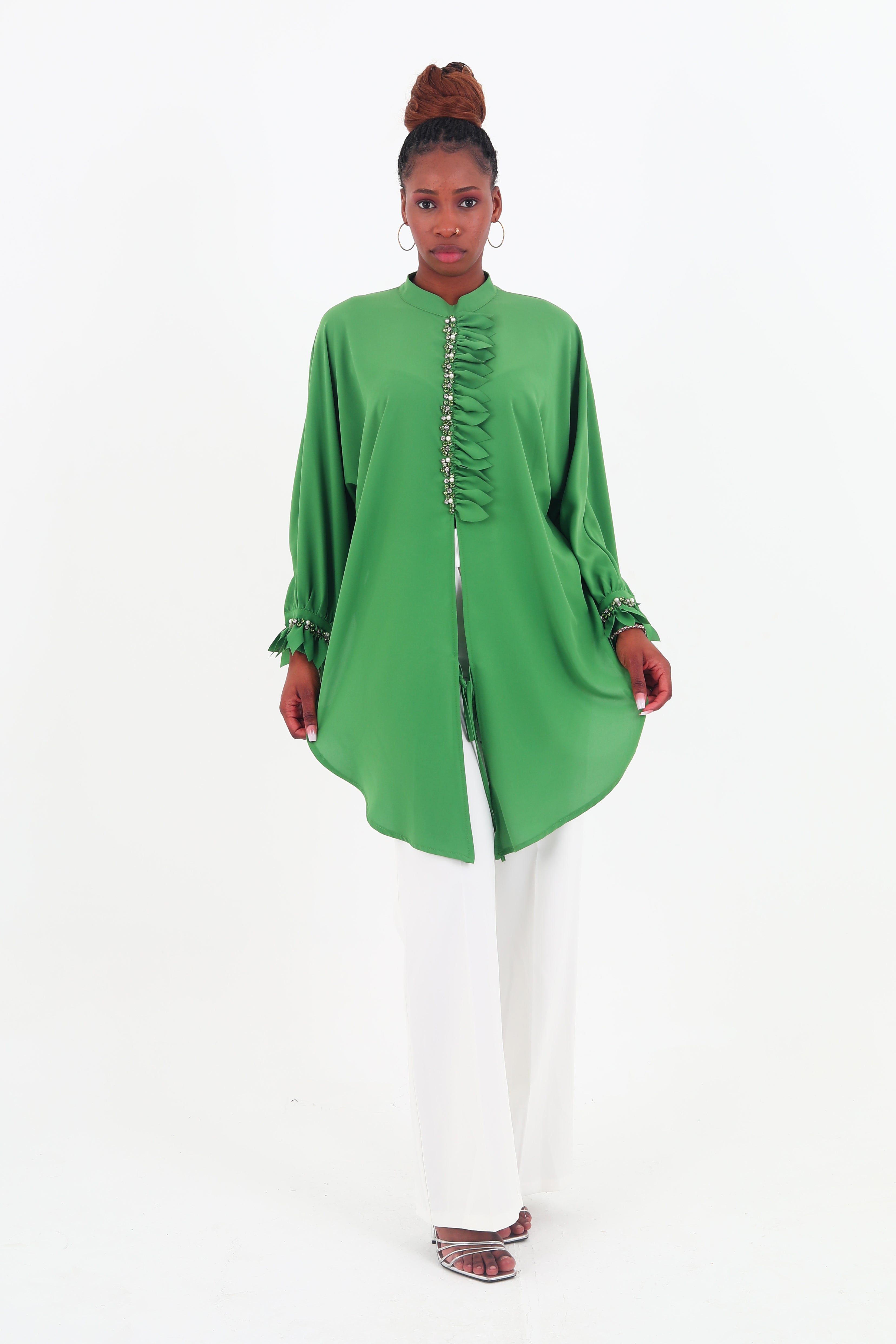 Chamie Elegant Long Sleeve Green Tops