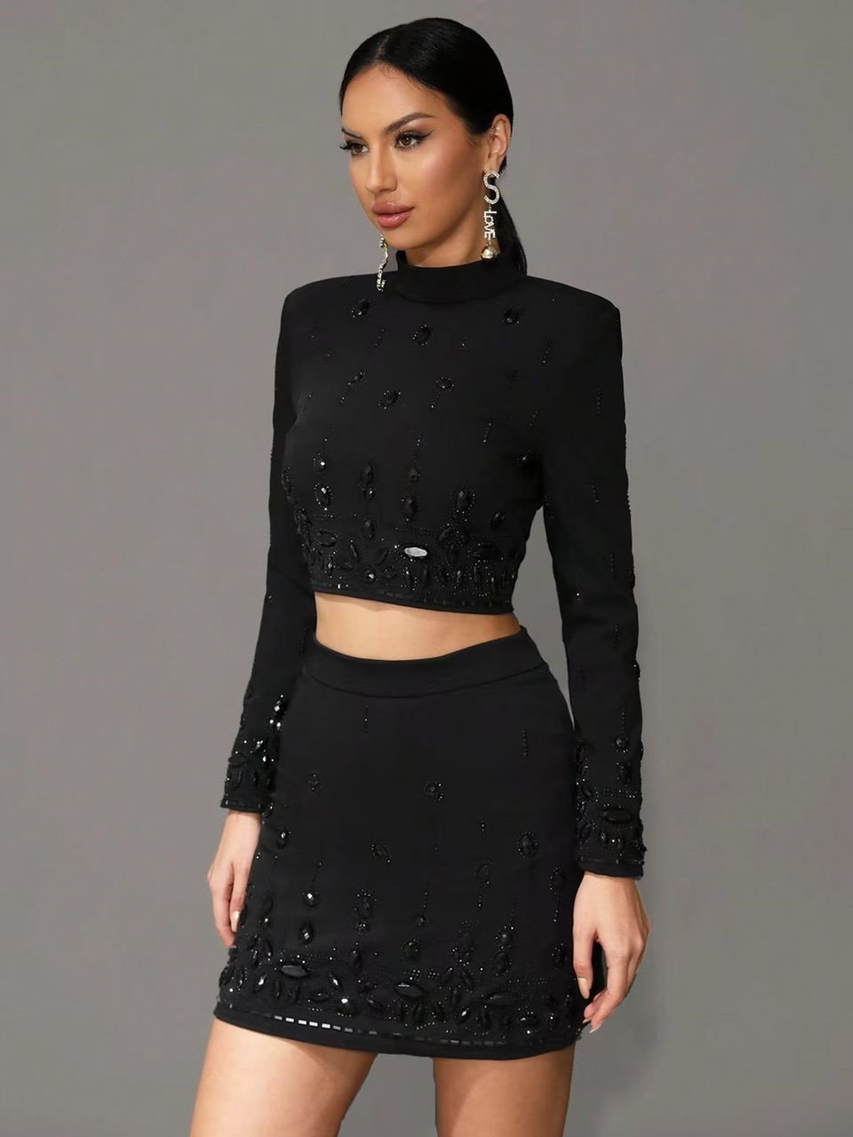 black skirt suit set