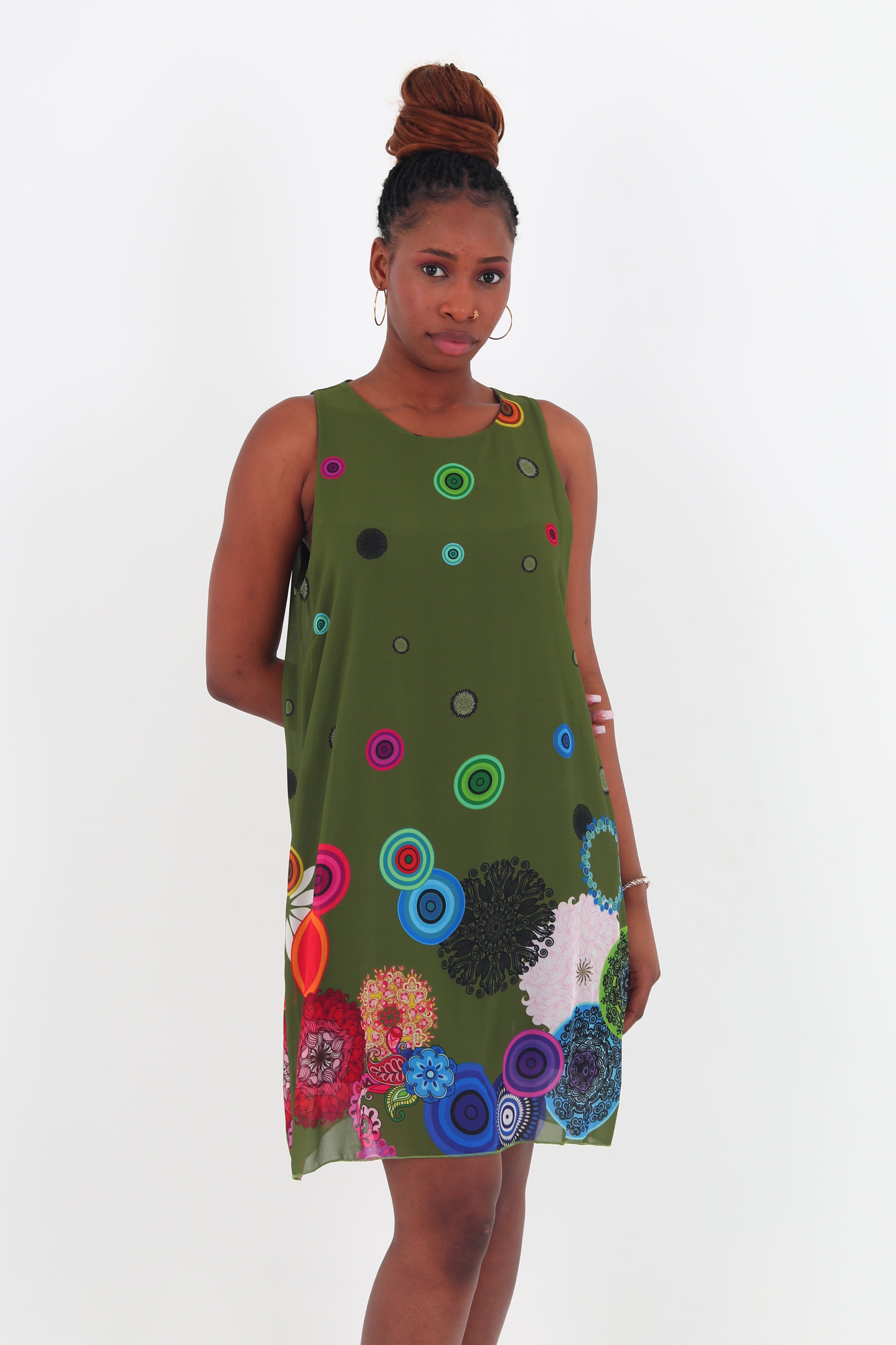 high neck sleeveless dress