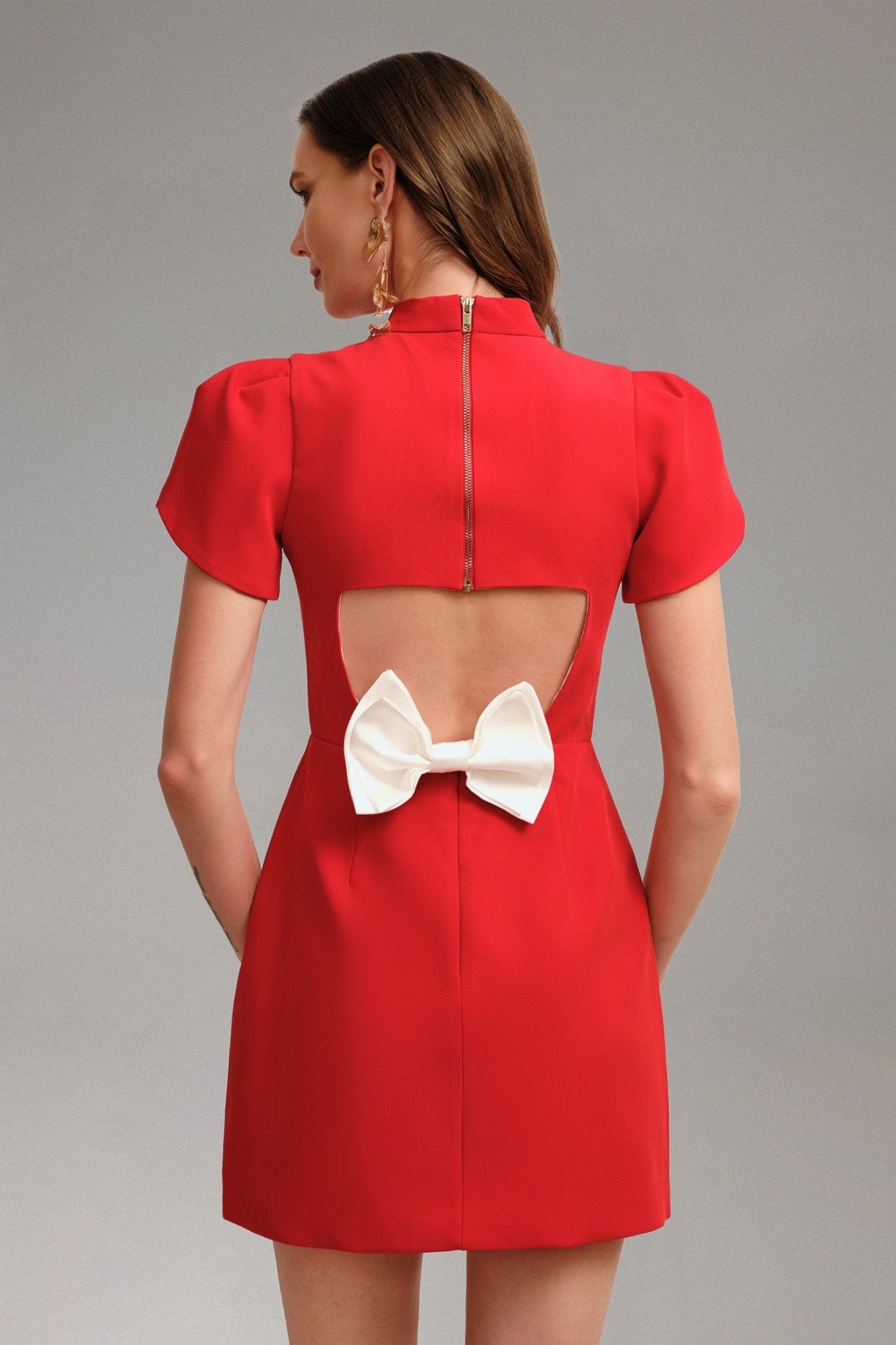 long sleeve backless mini dress